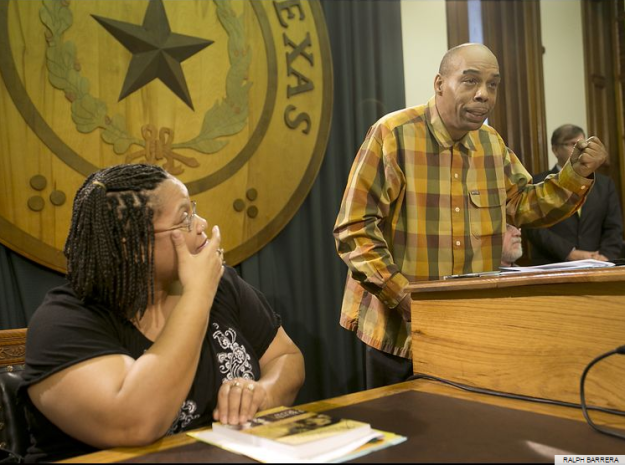 People with the Witness to Innocence speak in support of abolishing the death penalty including Mark Clements, right, who spent 28 years in prison serving a juvenile life without parole sentence before he was finally cleared, and Sabrina Butler, the only woman  exonerated from death row, at left.  Photo by Ralph Barrera for the Austin American Statesman 