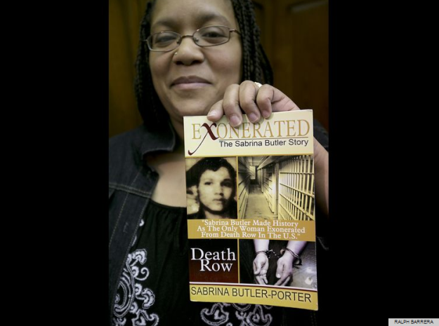 Sabrina Butler, who is the only woman to be exonerated from death row, holds a copy of her life story after she spoke along with people with the Witness to Innocence in support of abolishing the death penalty at a Capitol press conference Tuesday, March 3, 2015. Photo by Ralph Barrera for the Austin American Statesman 