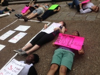 Students participate in a die-in at the foot of the UT tower on April 23, 2015. Photo by Mike Corwin