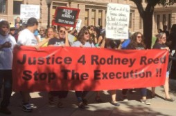 Supporters march for Rodney Reed outside the Texas Capitol, October 19, 2019. Photo by Heidi Sloan