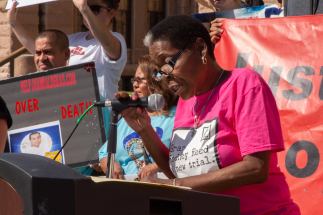 Sandra Reed speaks at the 20th Annual March to Abolish the Death Penalty. Photo by Texas Moratorium Network.